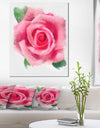 Big Pink Rose Flower with Leaves - Large Floral Canvas Artwork