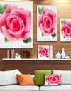 Big Pink Rose Flower with Leaves - Large Floral Canvas Artwork