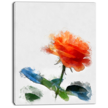 Orange Rose Flower with Splashes - Large Floral Canvas Artwork