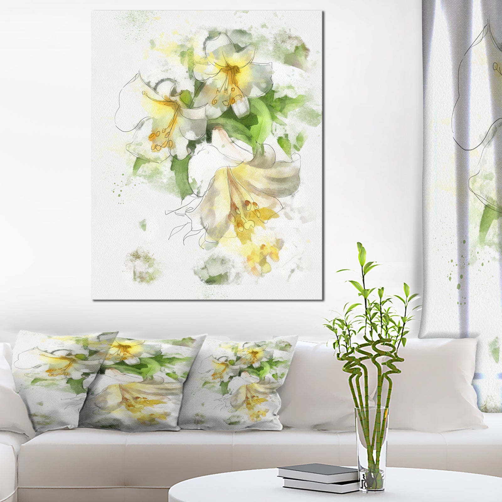 Bunch of Small Flowers Watercolor - Large Floral Canvas Artwork