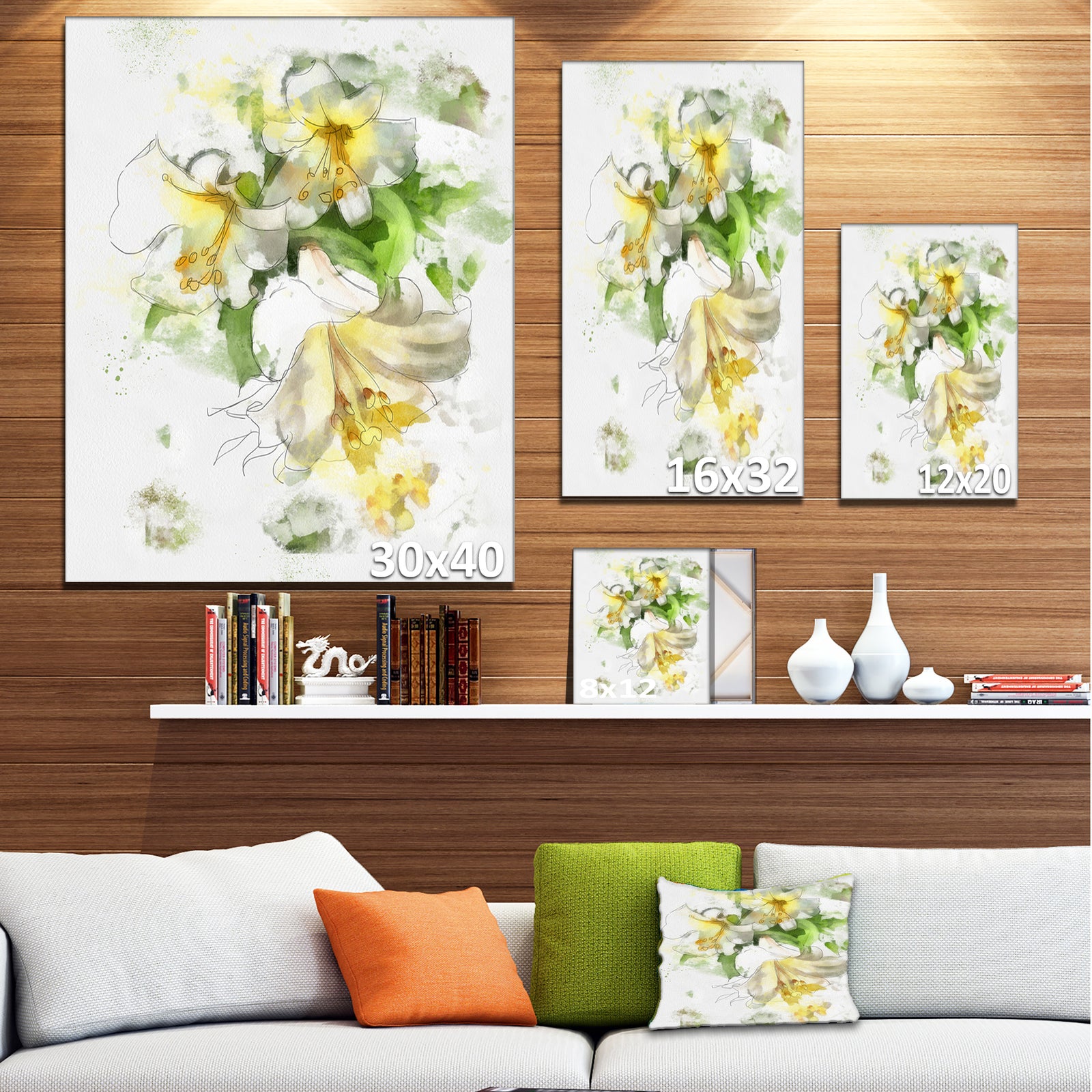 Bunch of Small Flowers Watercolor - Large Floral Canvas Artwork