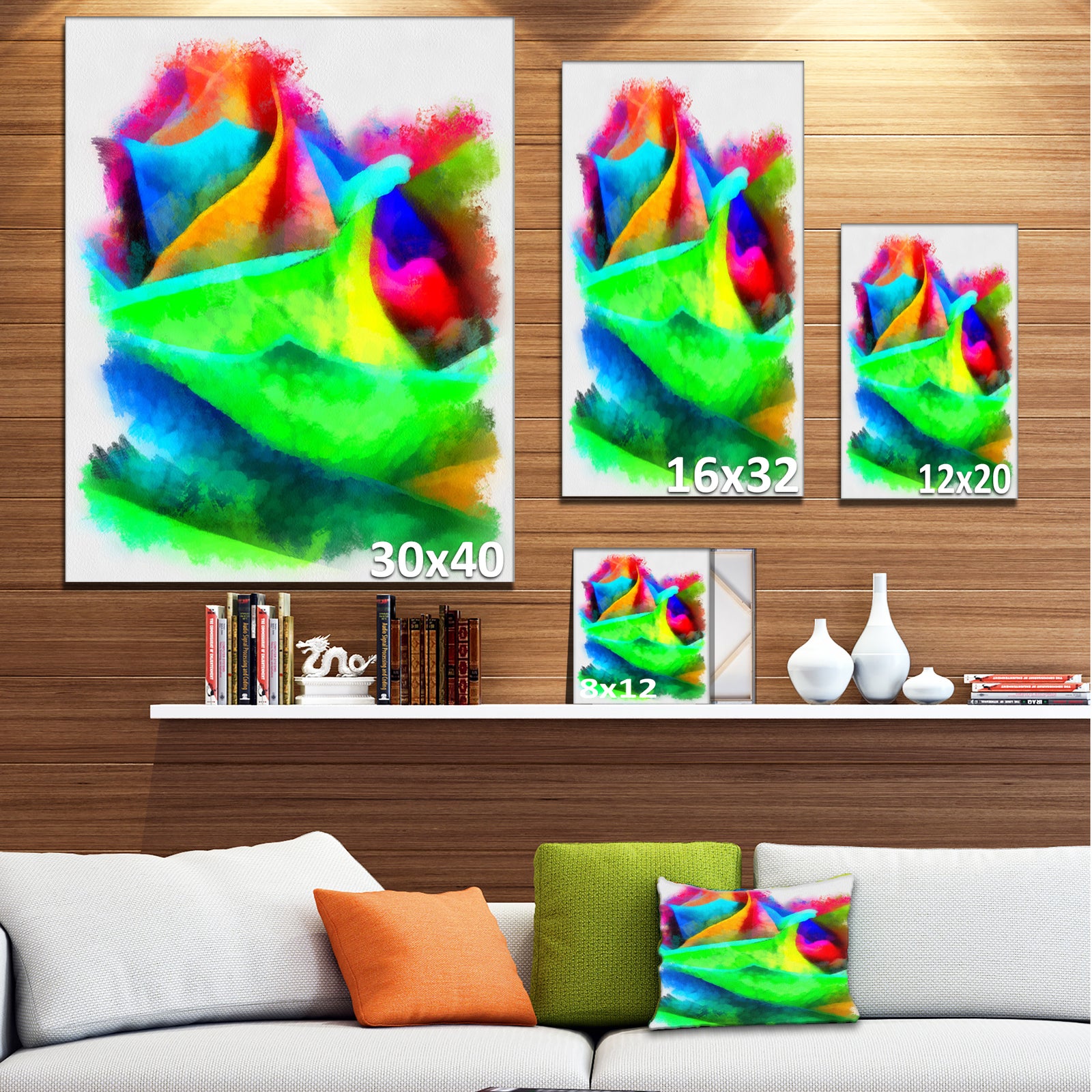 Large Colorful Rose Watercolor - Large Floral Canvas Artwork
