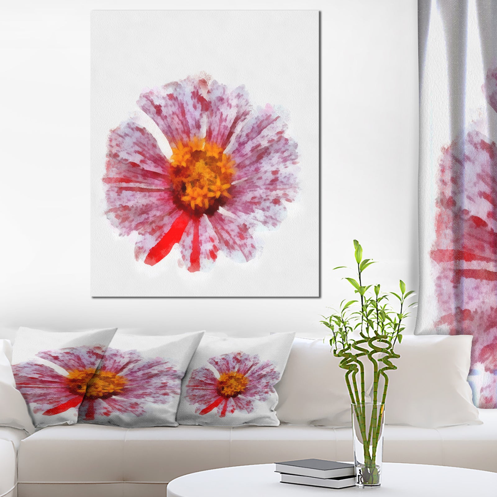 Large Red Yellow Flower Painting - Large Floral Canvas Artwork