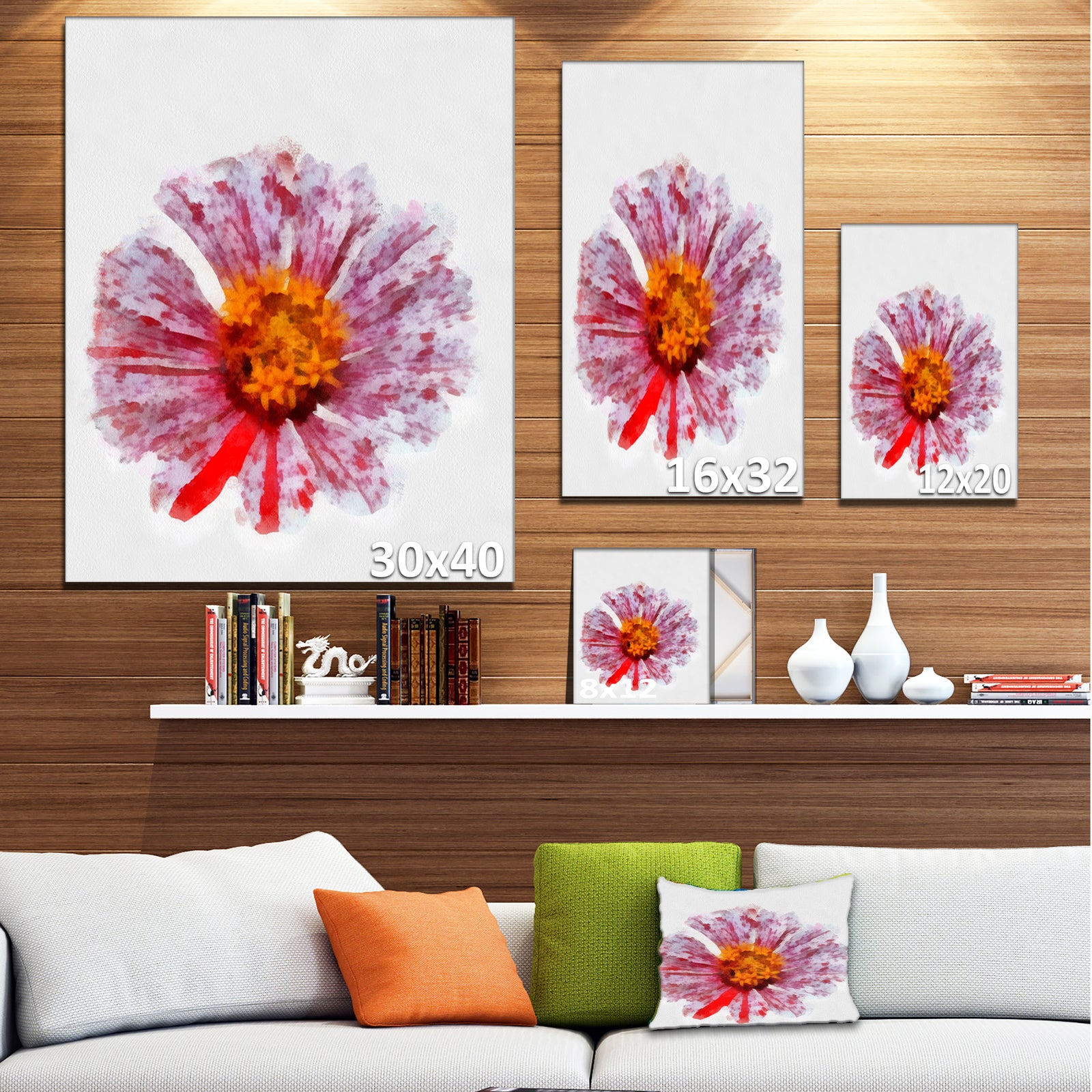 Large Red Yellow Flower Painting - Large Floral Canvas Artwork