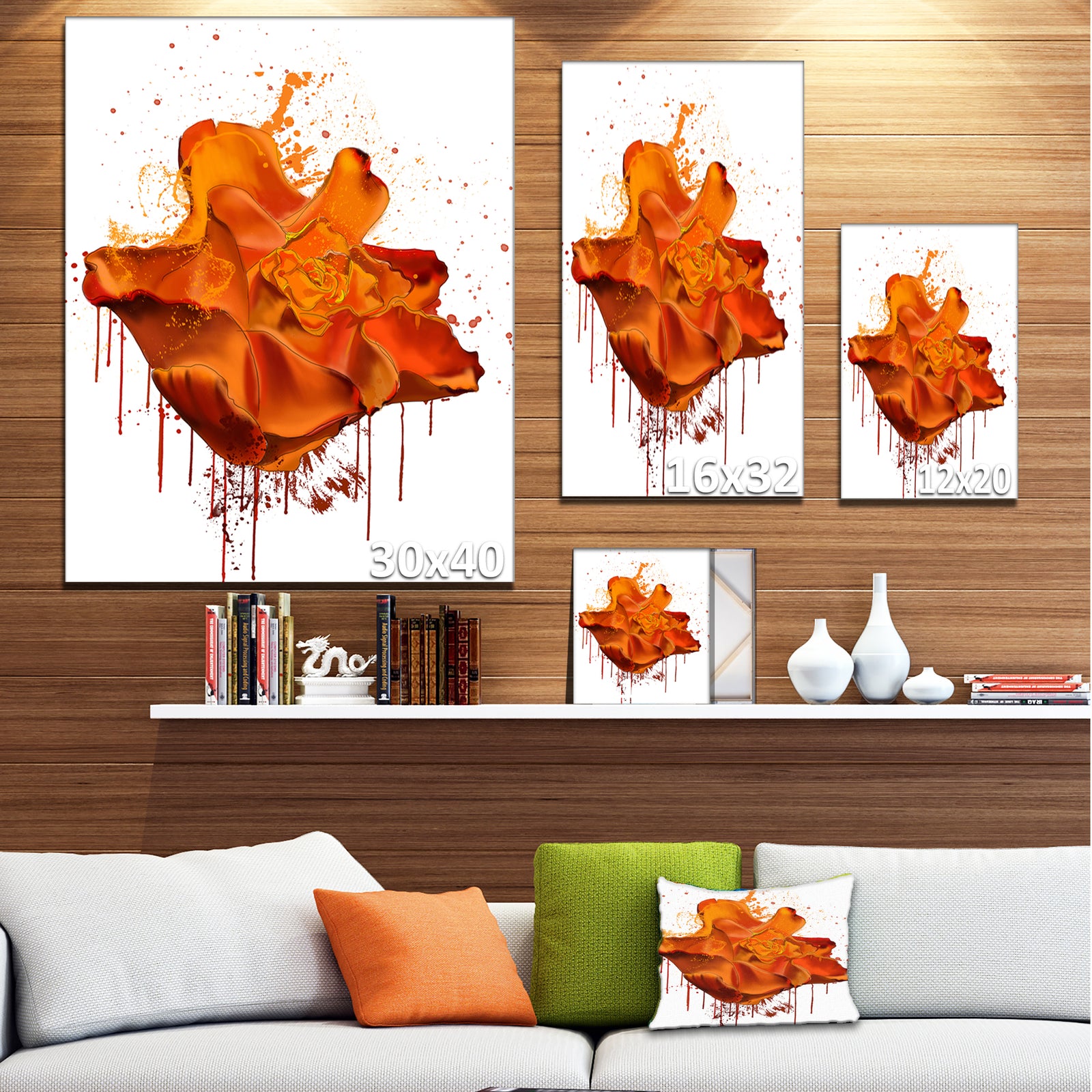 Abstract Brown Rose with Splashes - Large Floral Canvas Artwork