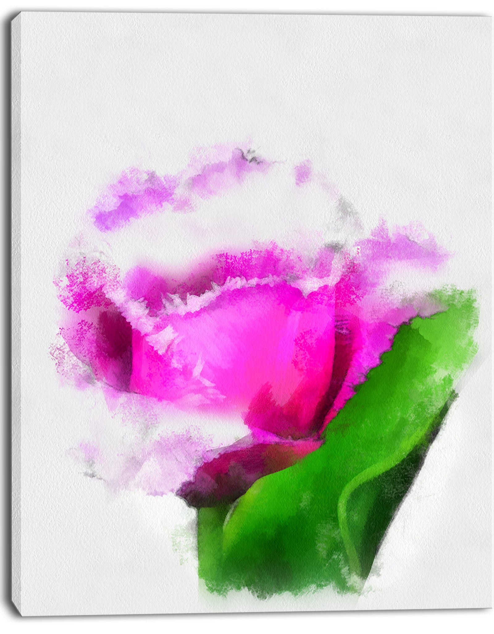 Pink Rose Watercolor with Leaves - Large Floral Canvas Artwork