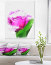 Pink Rose Watercolor with Leaves - Large Floral Canvas Artwork