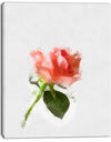 Pink Rose Watercolor with Stem - Large Floral Canvas Artwork