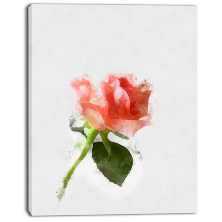 Pink Rose Watercolor with Stem - Large Floral Canvas Artwork