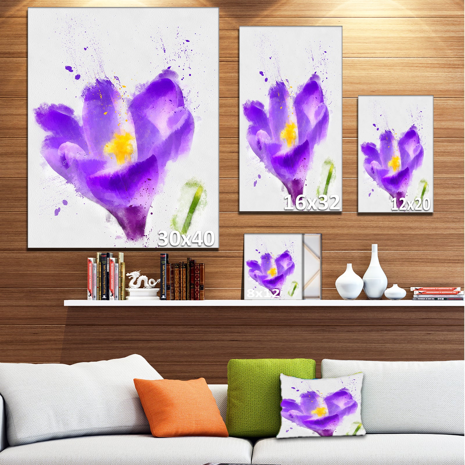 Large Violet Crocus Watercolor - Large Floral Canvas Artwork