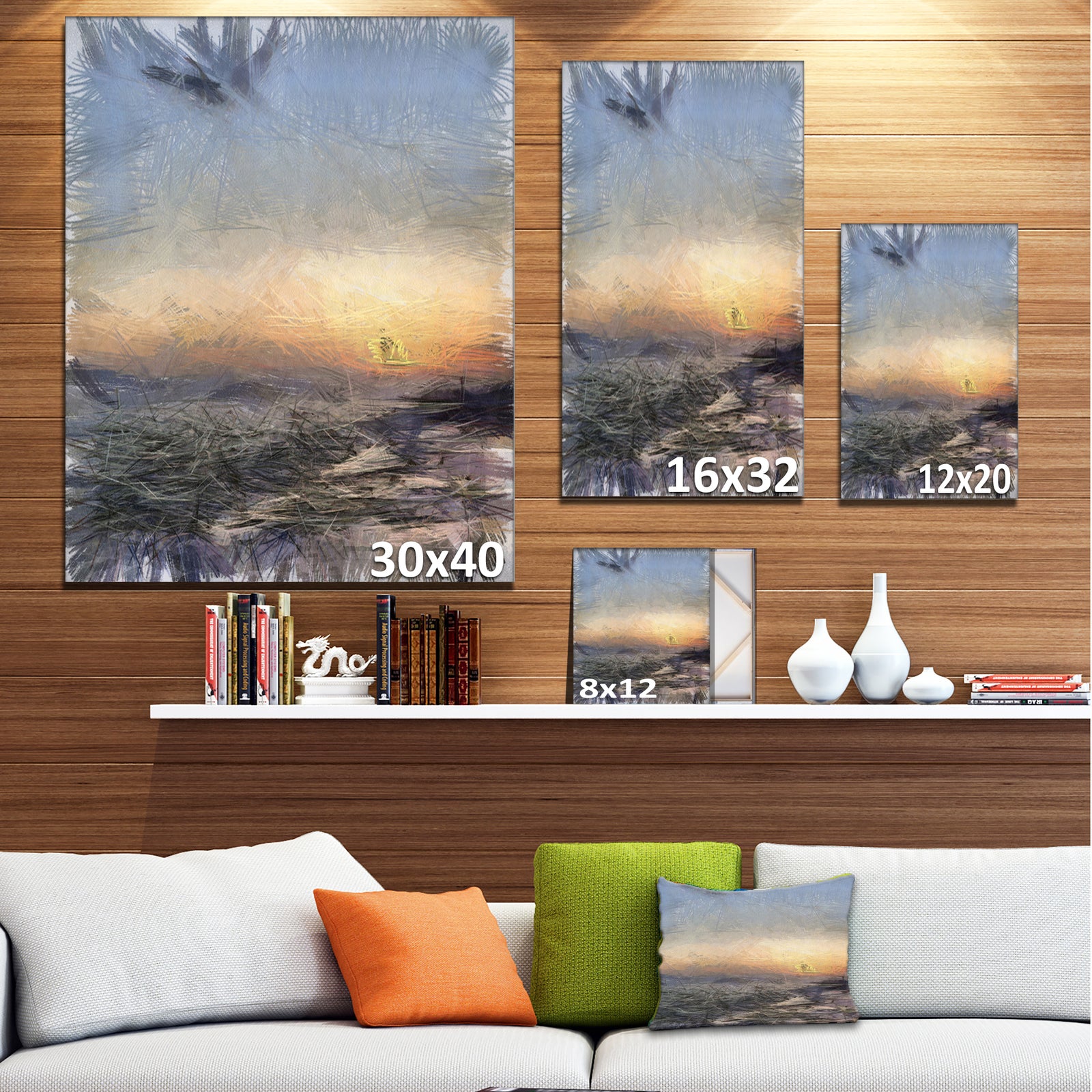 Colorful Dawn over Sea Watercolor - Landscape Canvas Wall Art