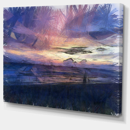 Sunset over Blue Sea Watercolor - Landscape Canvas Wall Art
