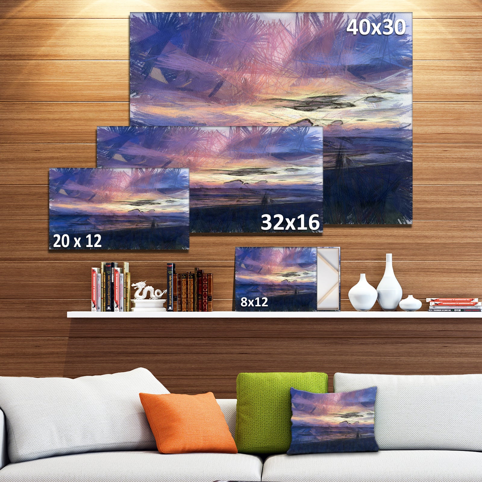 Sunset over Blue Sea Watercolor - Landscape Canvas Wall Art