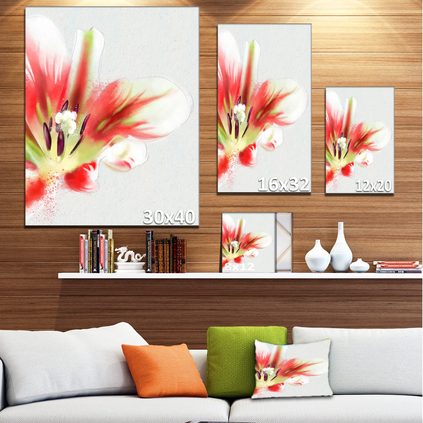Large Watercolor Red Tulip Flower - Large Floral Canvas Artwork