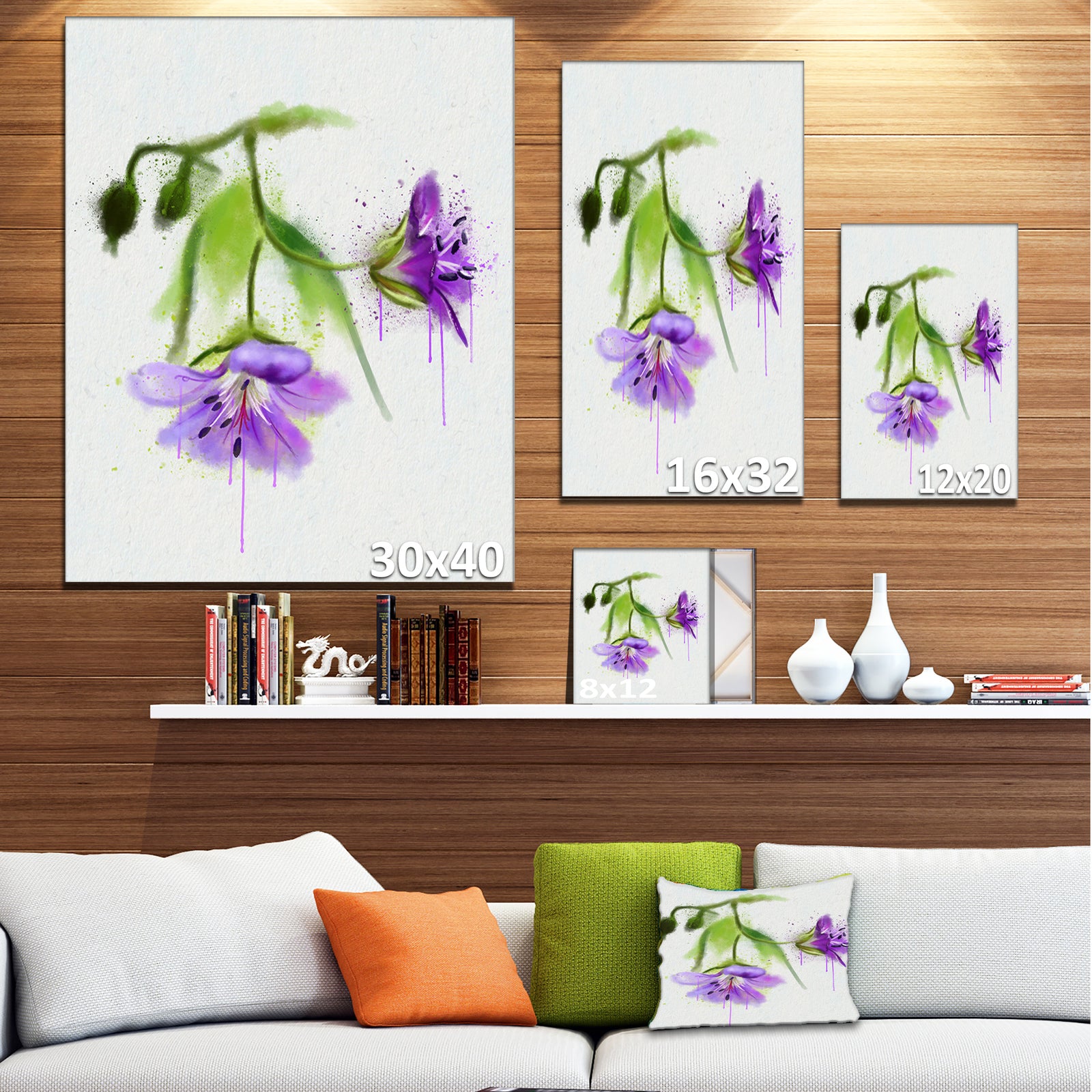 Beautiful Blue Flowers with Stem - Large Floral Canvas Artwork