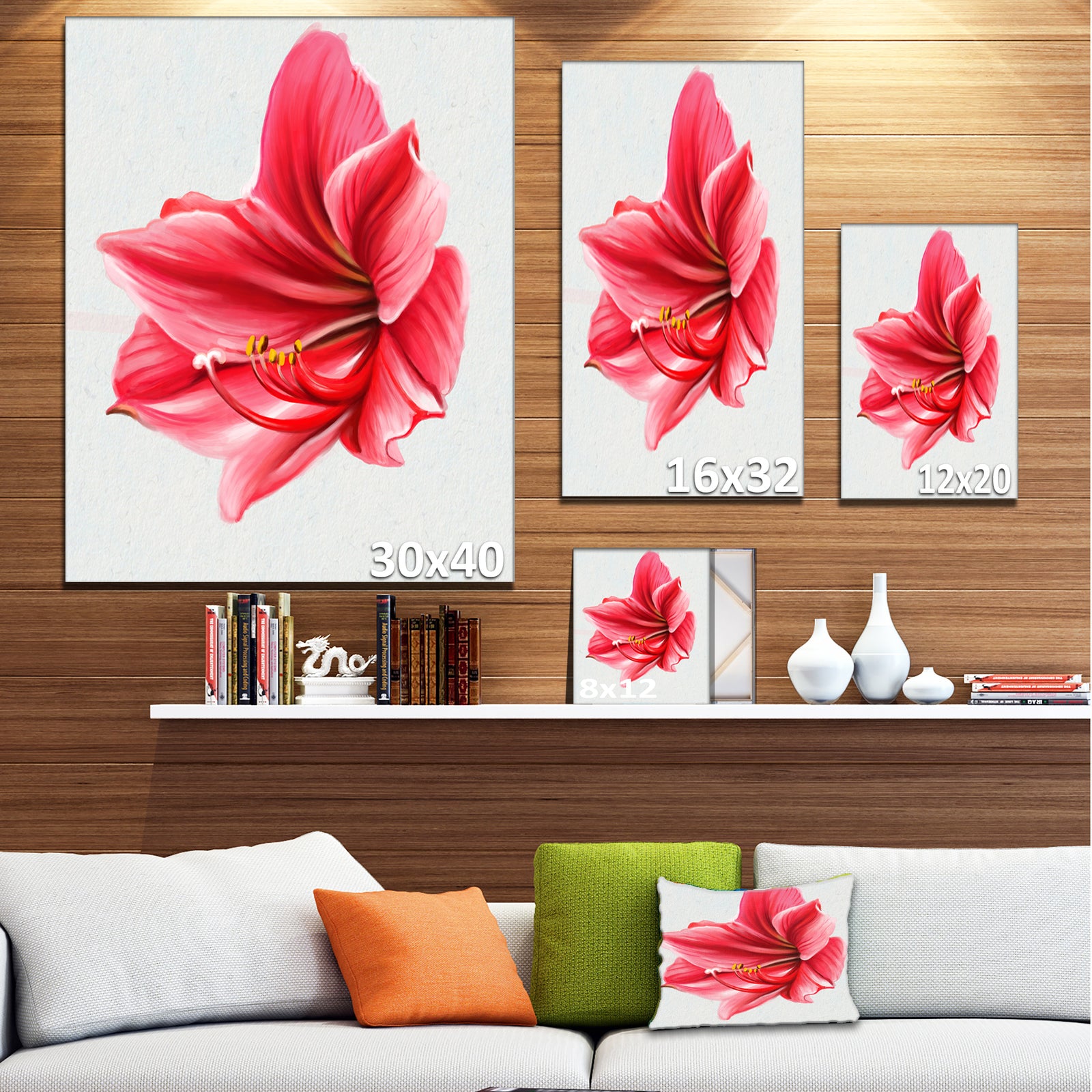 Big Red Flower Sketch on White - Large Floral Canvas Artwork