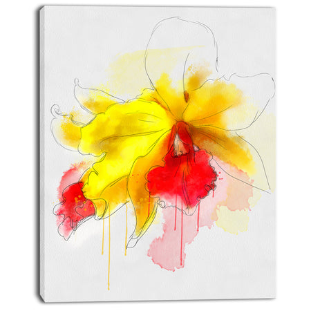 Yellow Iris Flower with Red Splashes - Extra Large Floral Canvas Art