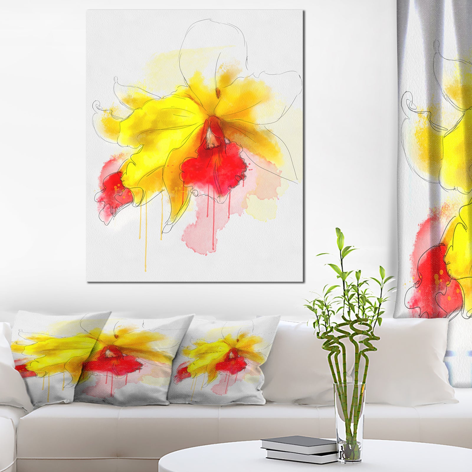 Yellow Iris Flower with Red Splashes - Extra Large Floral Canvas Art
