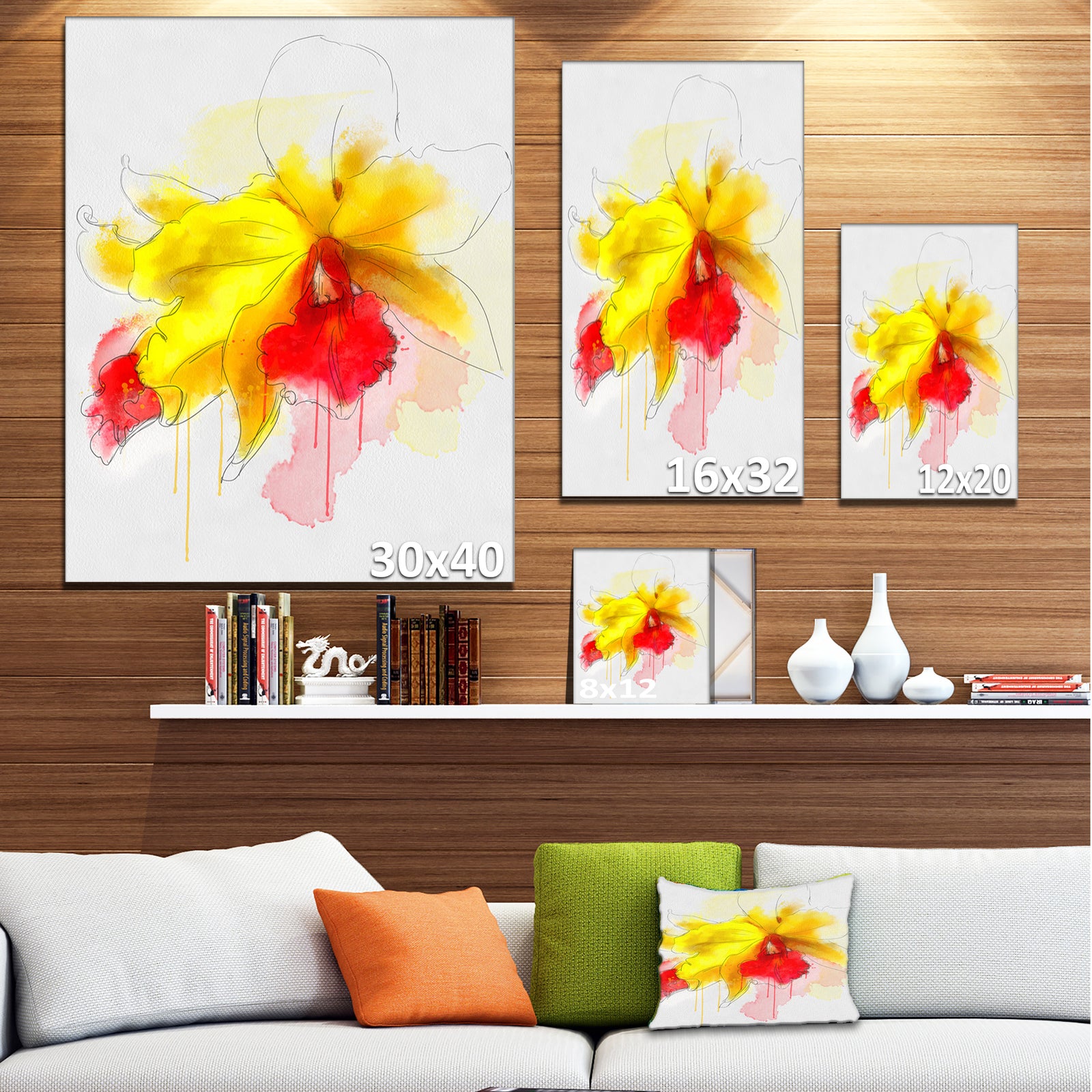 Yellow Iris Flower with Red Splashes - Extra Large Floral Canvas Art