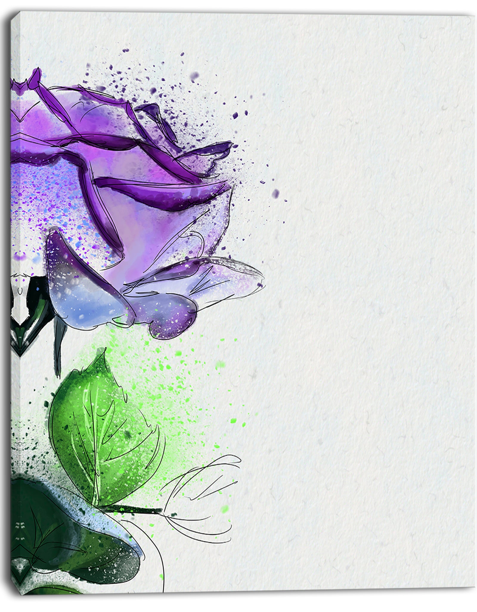 Beautiful Blue Rose with Leaves - Extra Large Floral Canvas Art