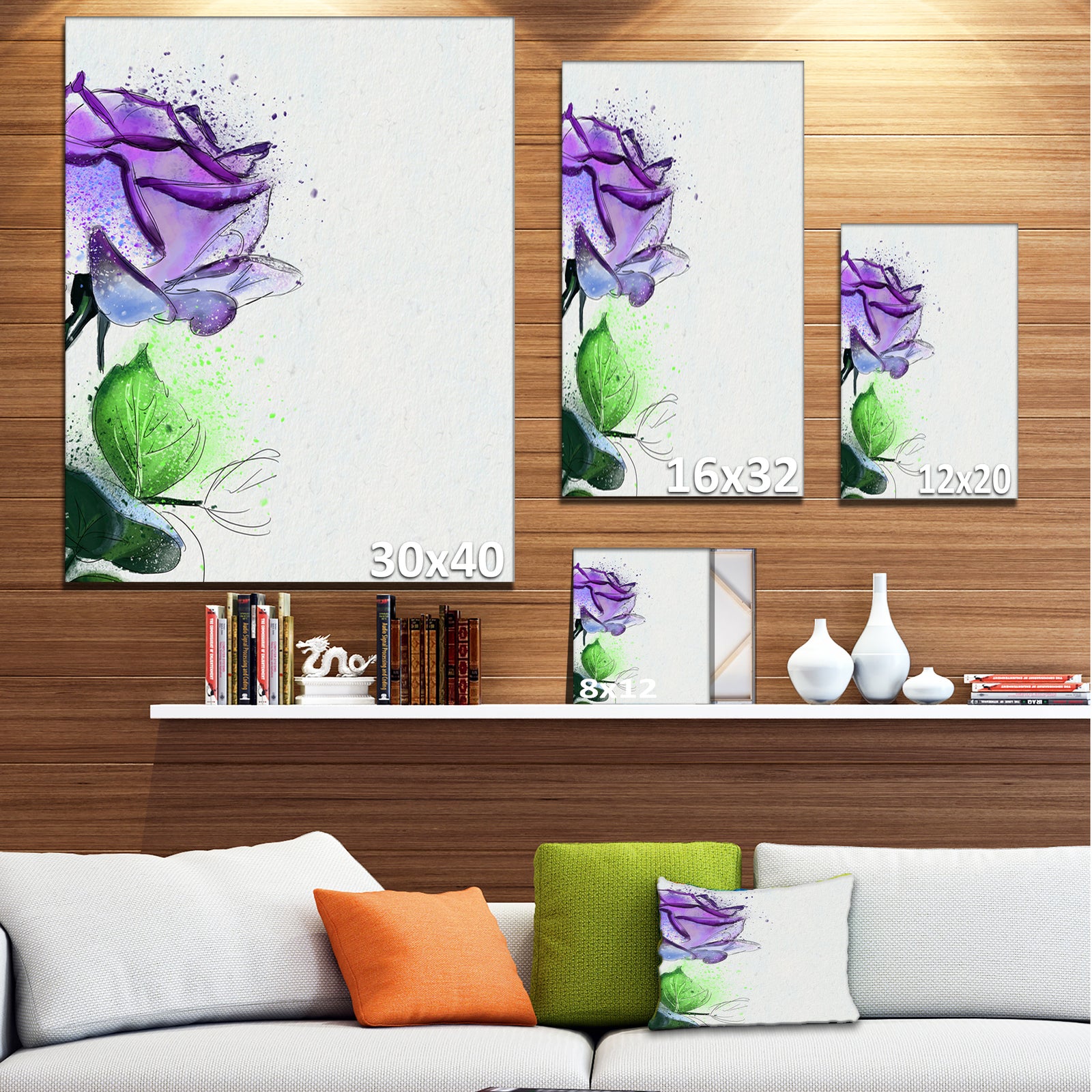 Beautiful Blue Rose with Leaves - Extra Large Floral Canvas Art
