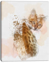 Cute Cat Sketch with Brown Splashes - Modern Animal Canvas Wall Art