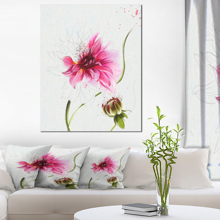 Pink Flower with Stem and Bud - Extra Large Floral Canvas Art