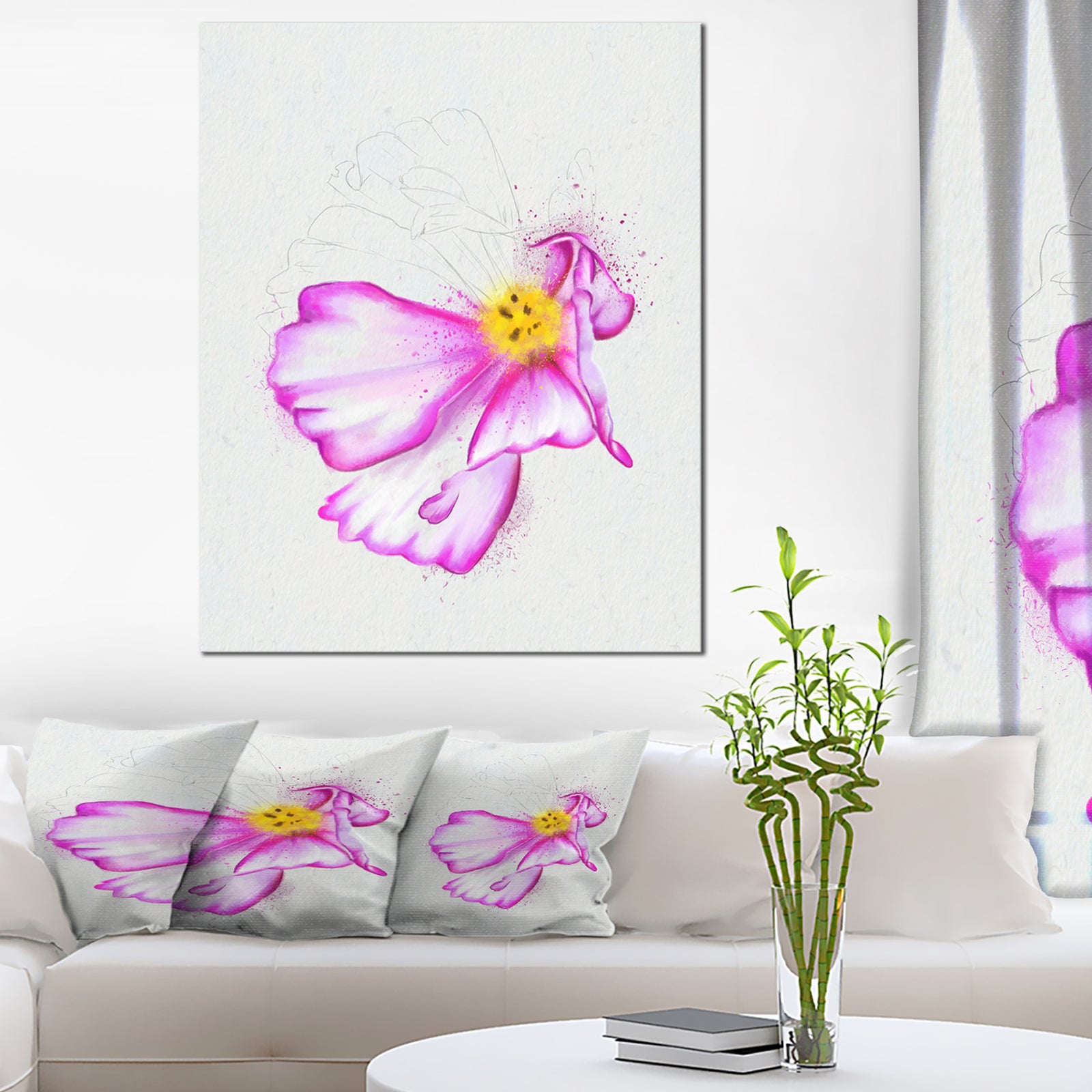 Fantastic Pink Flower Watercolor - Extra Large Floral Canvas Art