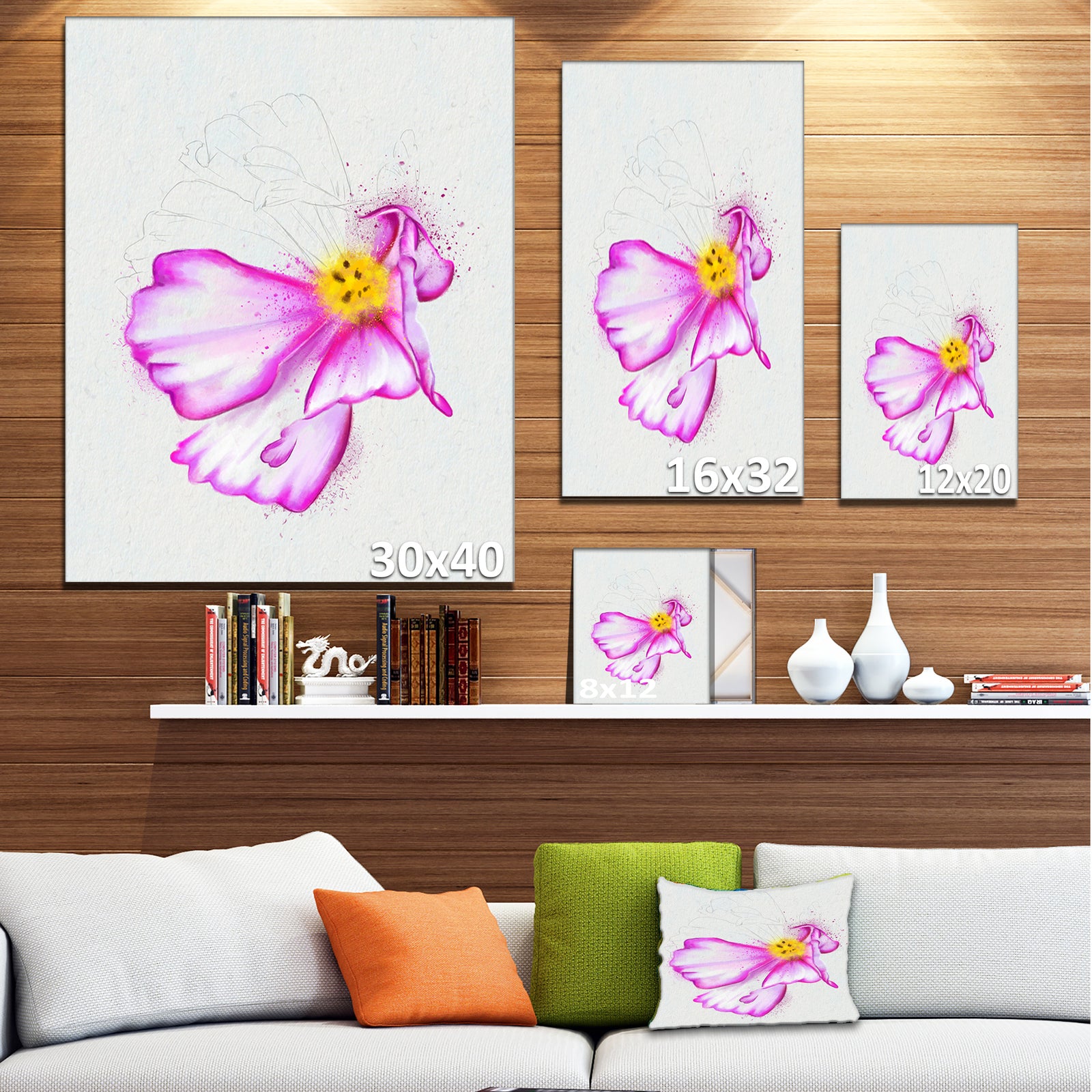 Fantastic Pink Flower Watercolor - Extra Large Floral Canvas Art