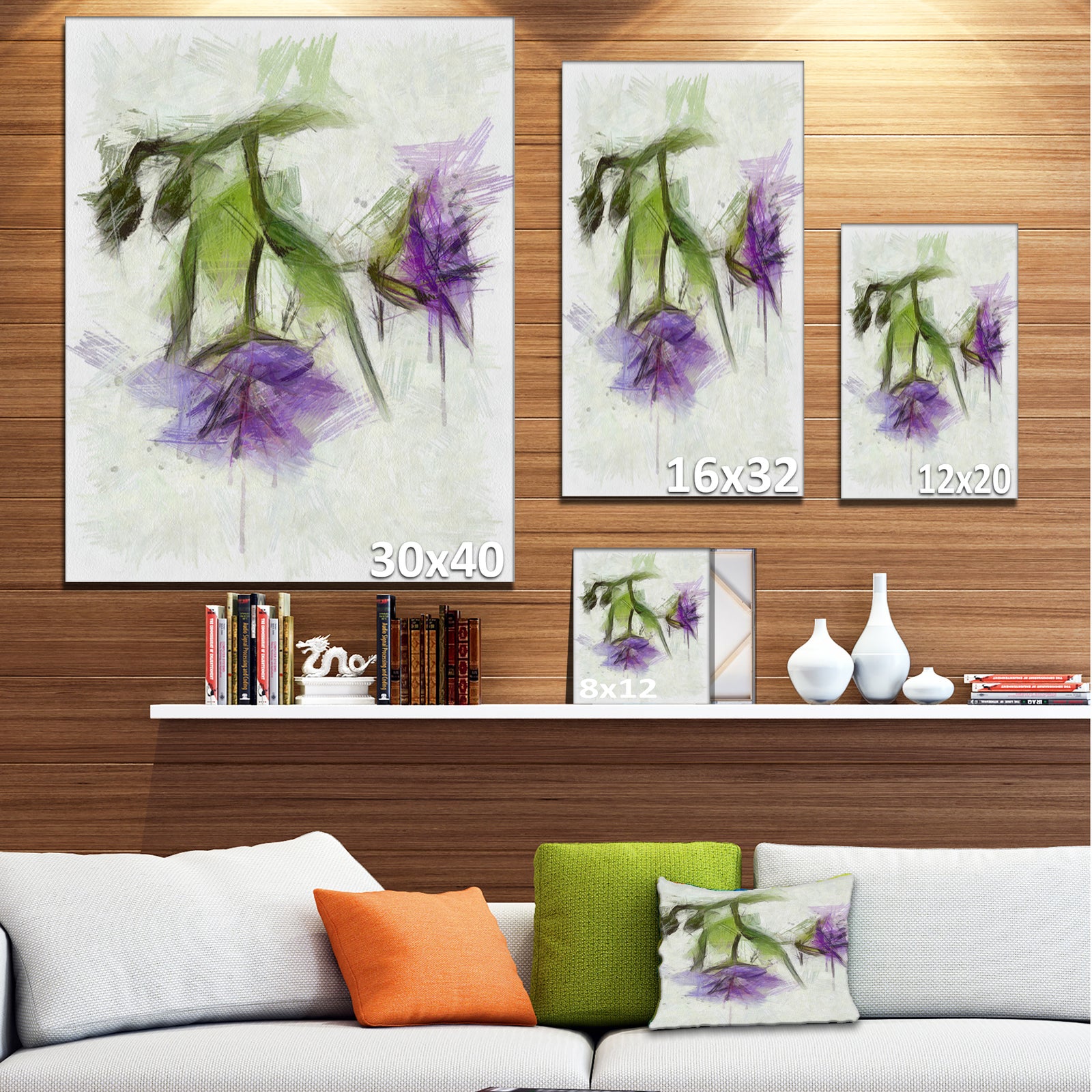 Bunch of Blue Flowers Watercolor - Extra Large Floral Canvas Art