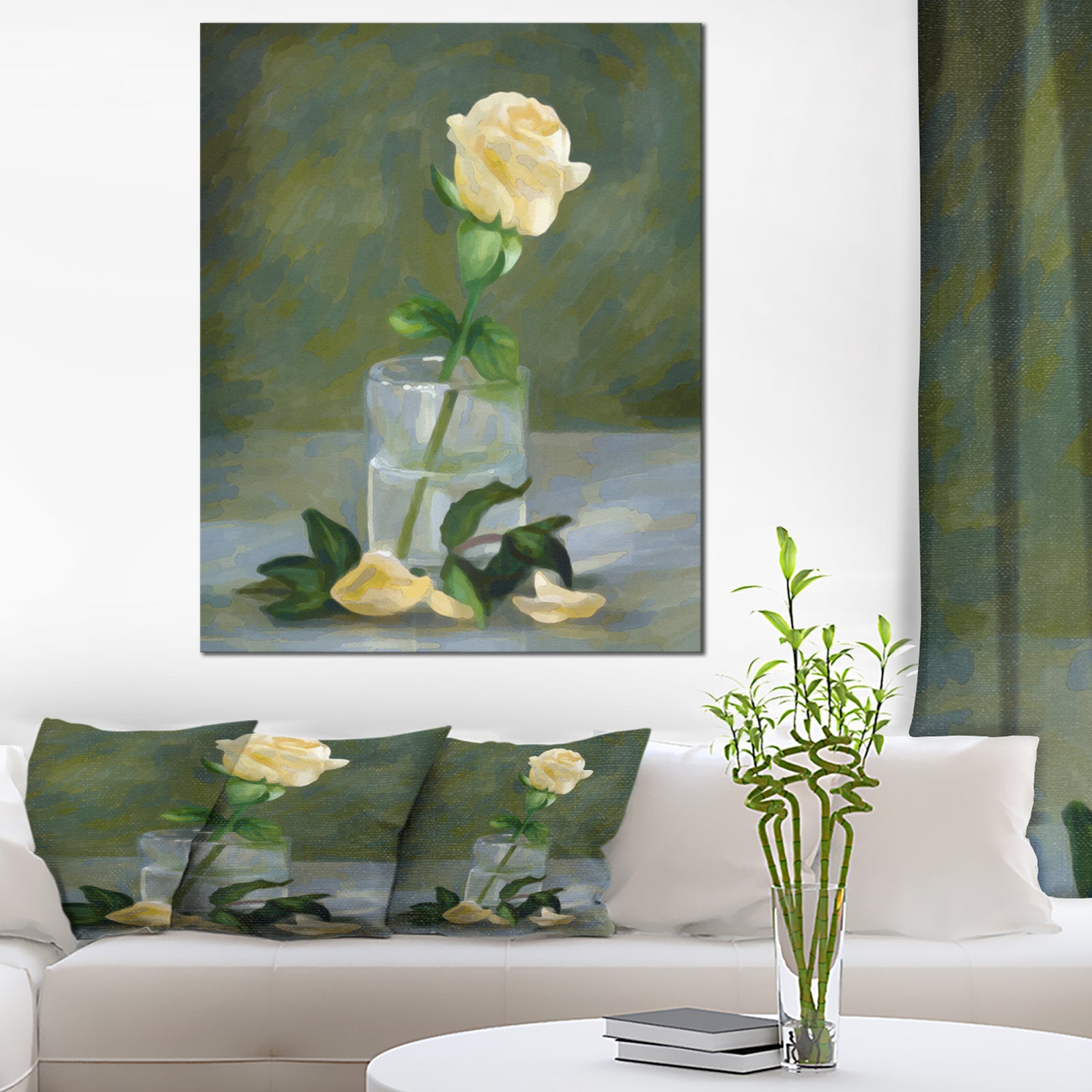 Rose Flower in Glass Watercolor - Extra Large Floral Canvas Art