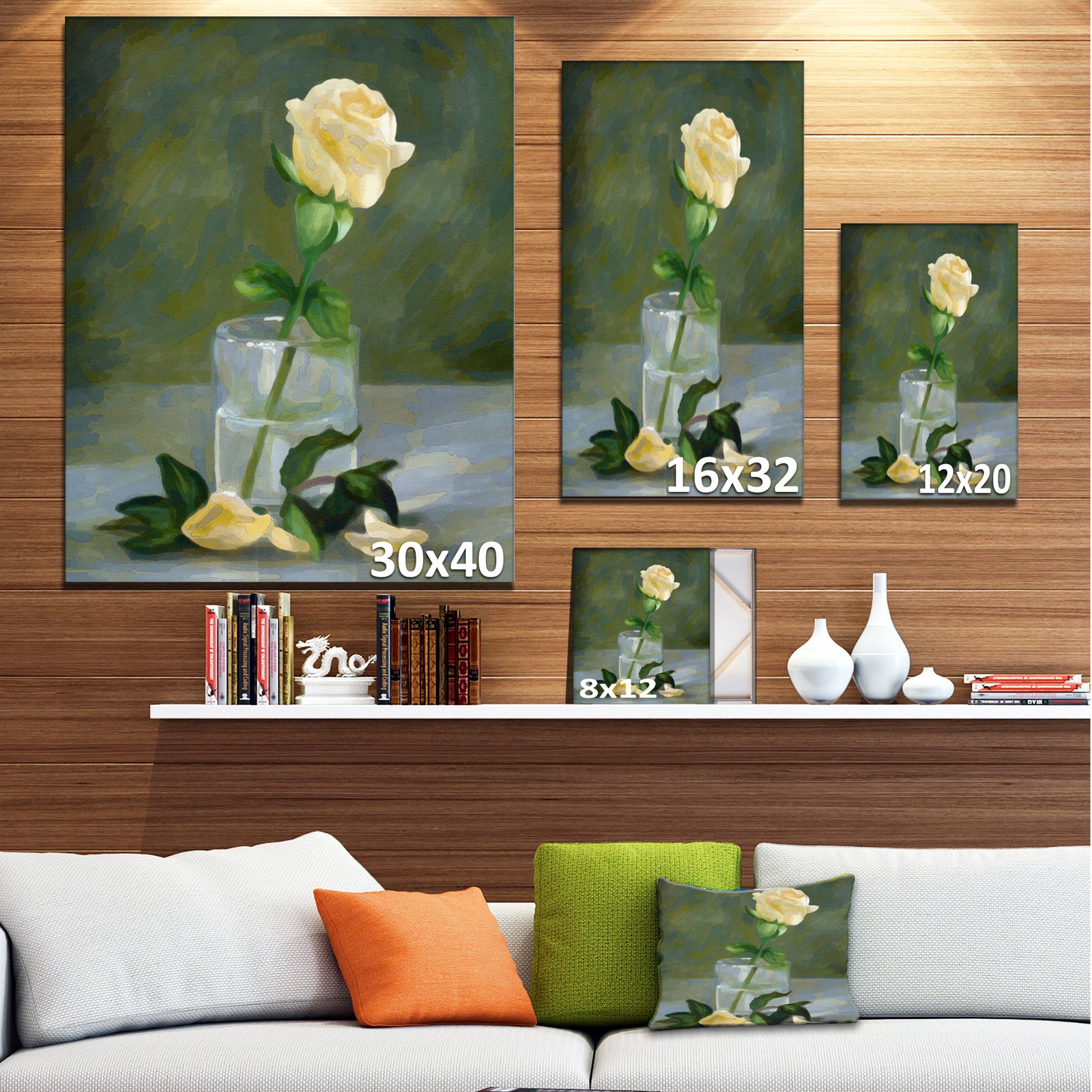 Rose Flower in Glass Watercolor - Extra Large Floral Canvas Art