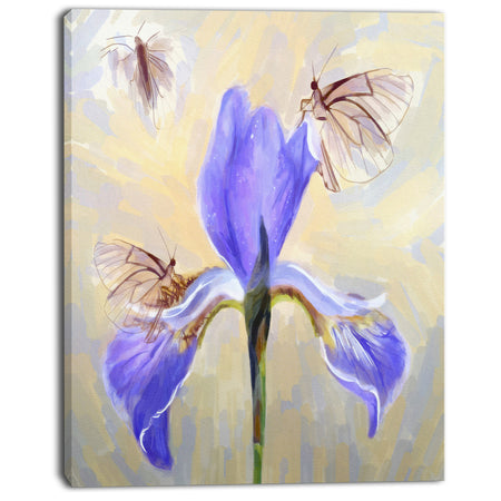 Blue Flower with Butterflies Sketch - Extra Large Floral Canvas Art