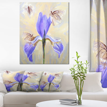 Blue Flower with Butterflies Sketch - Extra Large Floral Canvas Art