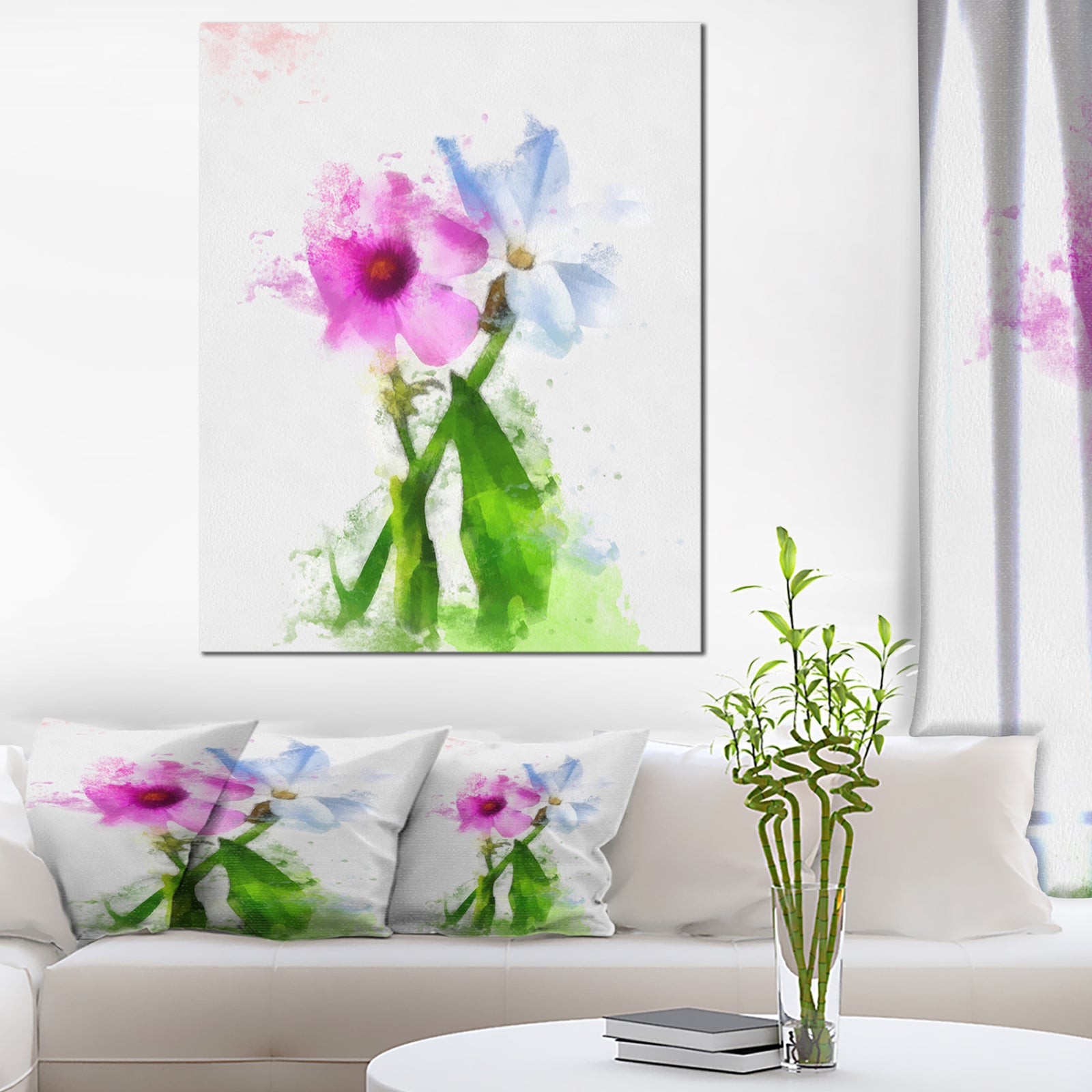 Purple Mallow and Blue Chamomile - Extra Large Floral Canvas Art