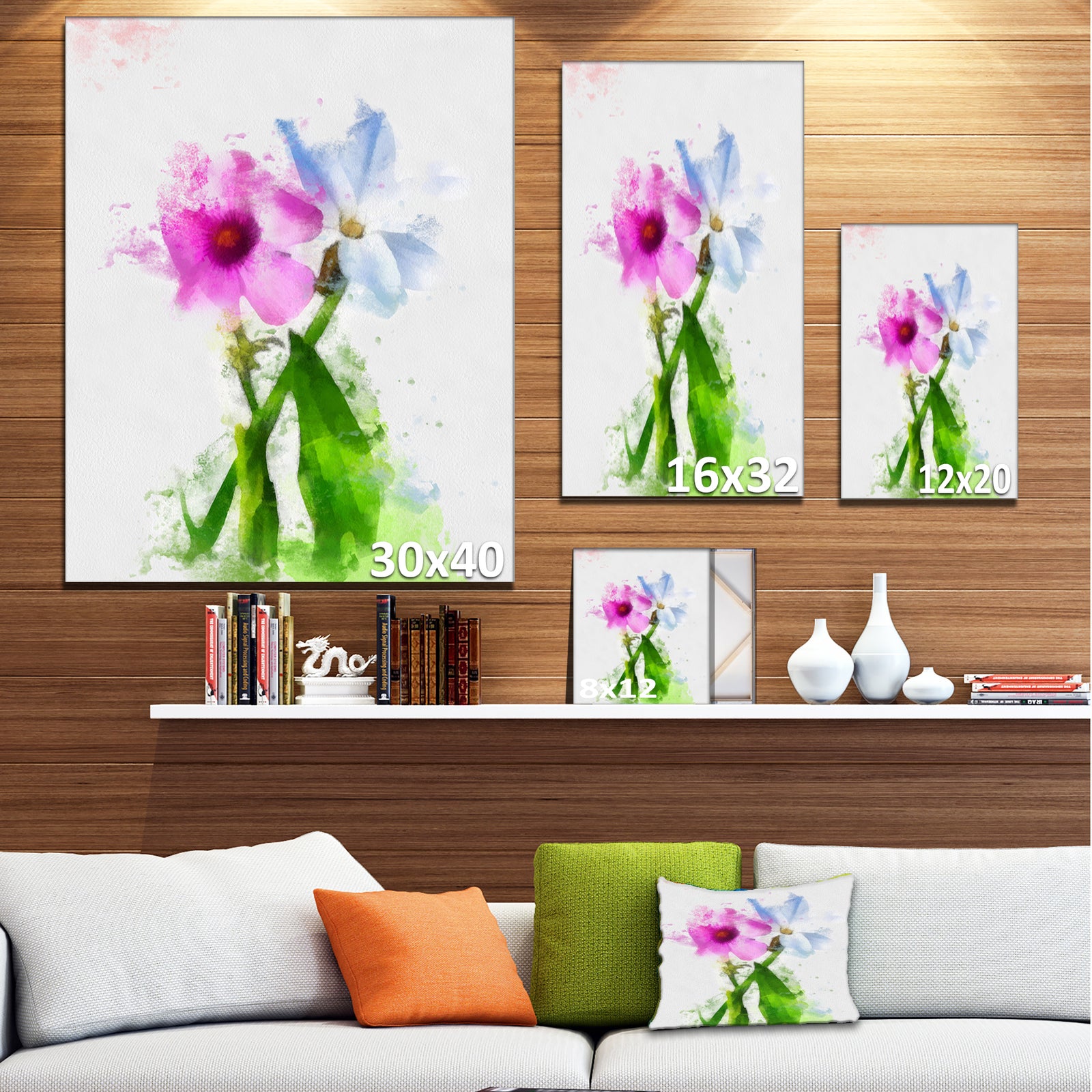 Purple Mallow and Blue Chamomile - Extra Large Floral Canvas Art