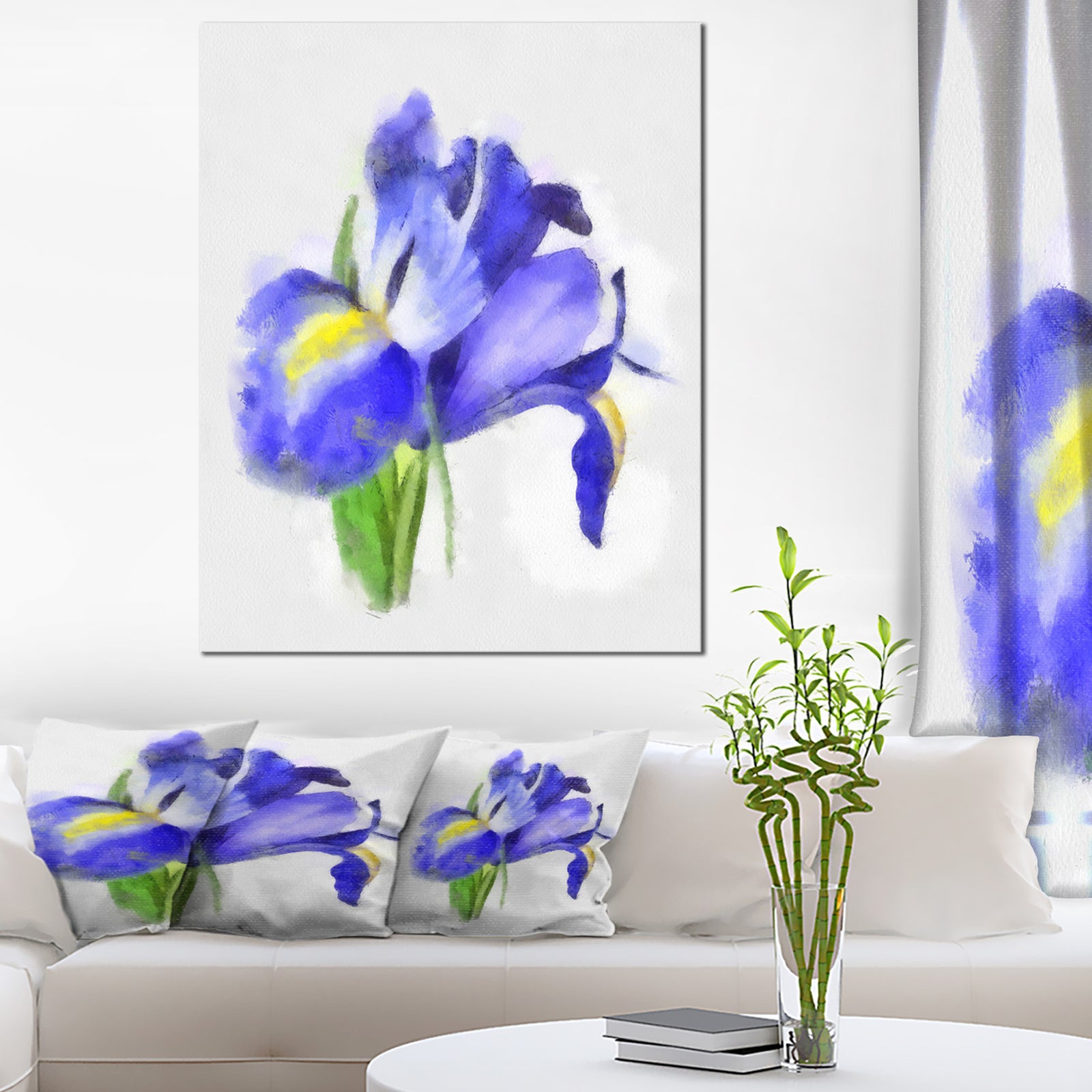 Blue Iris Illustration Watercolor - Extra Large Floral Canvas Art
