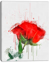 Red Rose Hand-drawn Painting - Extra Large Floral Canvas Art