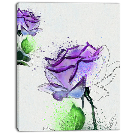 Blue Rose Flowers with Green Leaves - Extra Large Floral Canvas Art