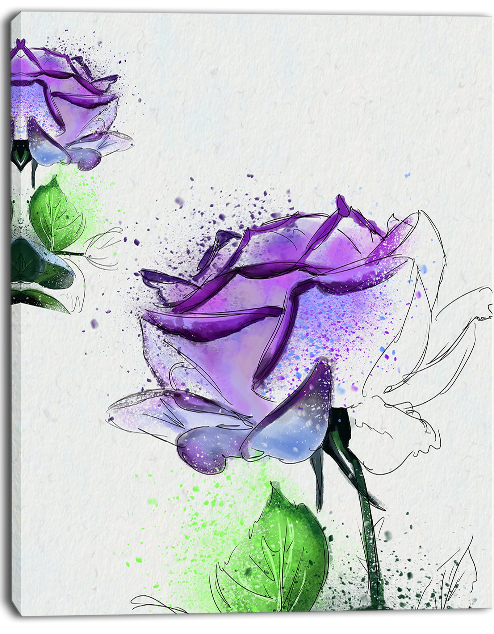 Blue Rose Flowers with Green Leaves - Extra Large Floral Canvas Art