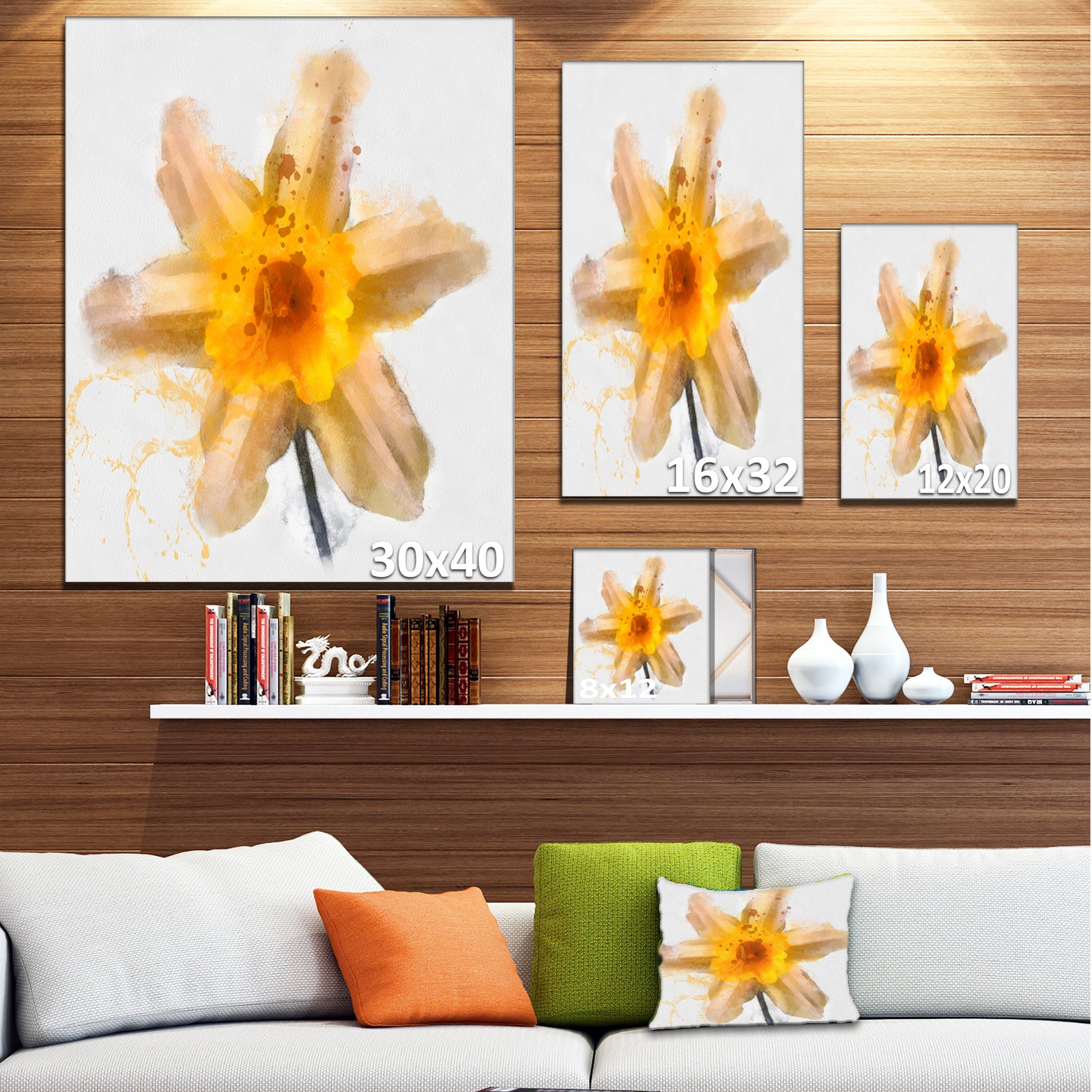 Yellow Narcissus Sketch Watercolor - Extra Large Floral Canvas Art