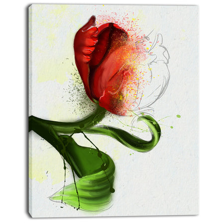 Big Red Flower with Green Leaves - Extra Large Floral Canvas Art