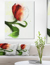 Big Red Flower with Green Leaves - Extra Large Floral Canvas Art