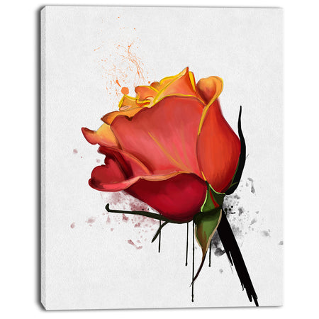 Isolated Red Rose Watercolor Sketch - Extra Large Floral Canvas Art