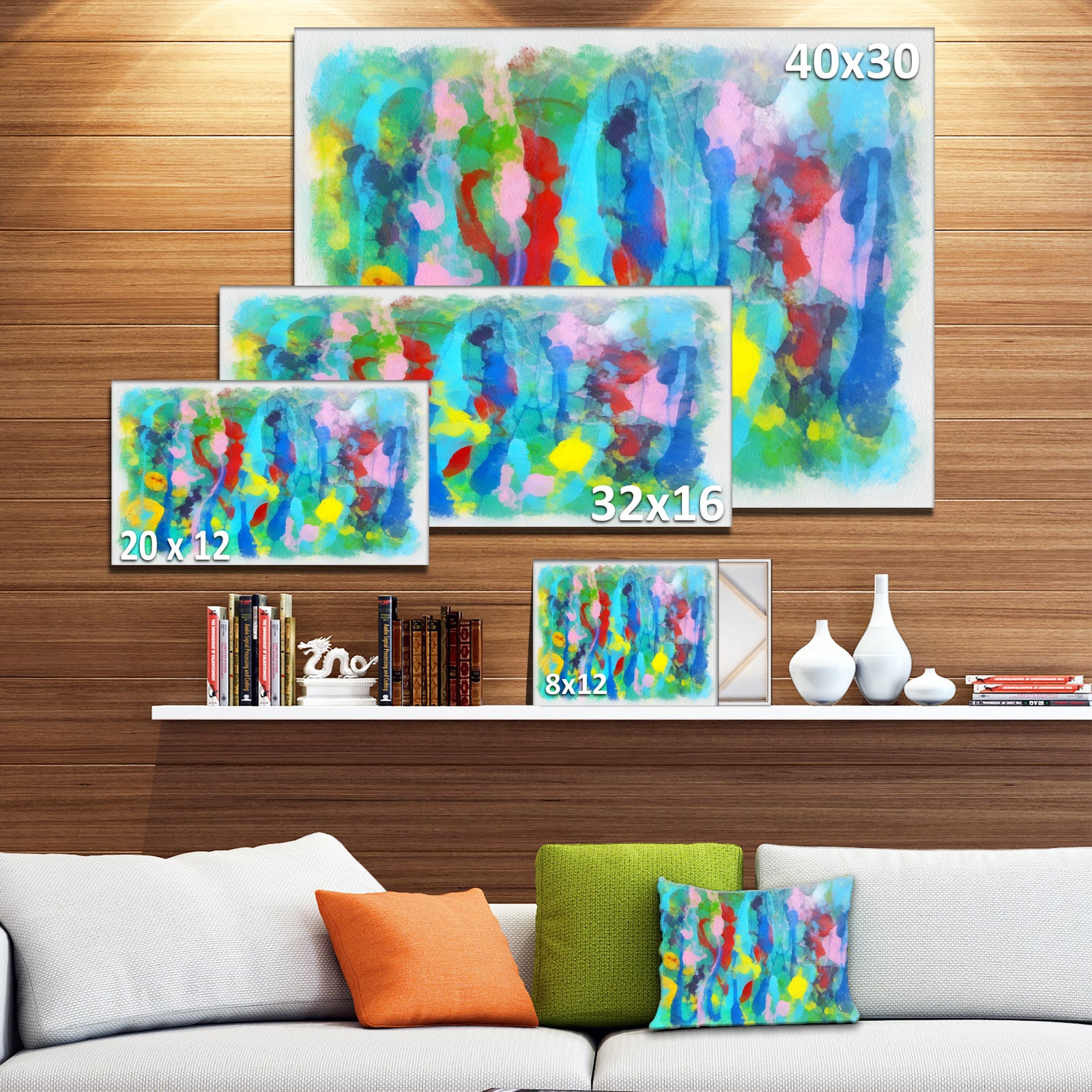 Hand-drawn Multi-color Floral Pattern - Large Abstract Canvas Wall Art