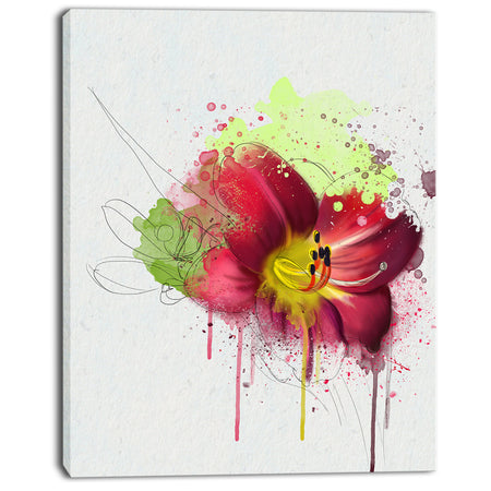 Red Lily with Green Paint Splashes - Extra Large Floral Canvas Art