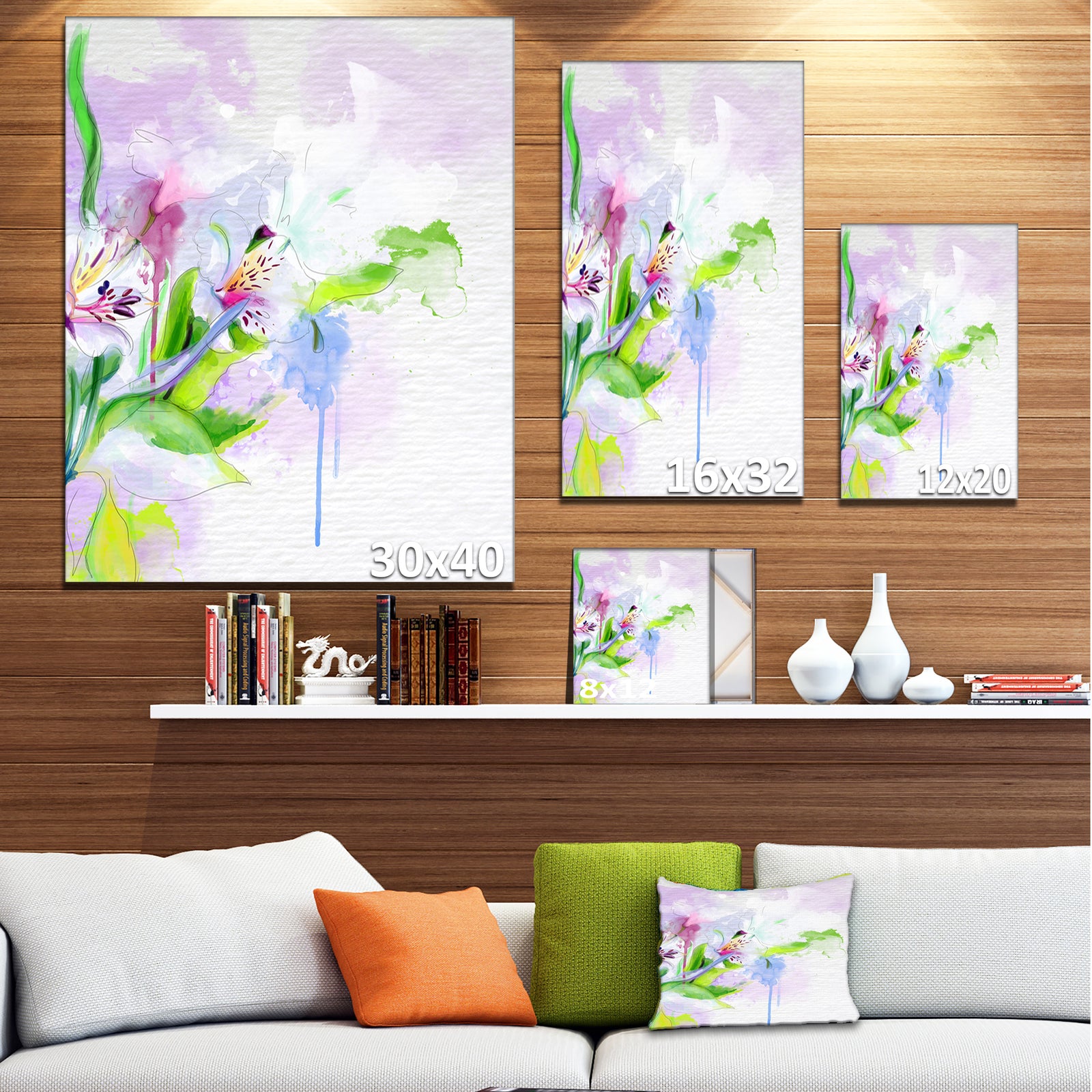 Beautiful Floral Sketch Watercolor - Extra Large Floral Canvas Art