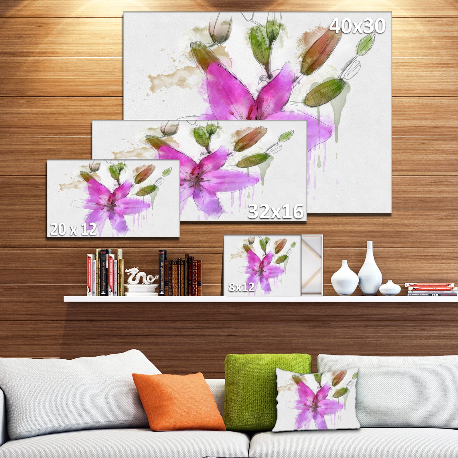 Beautiful Purple Floral Illustration - Extra Large Floral Canvas Art