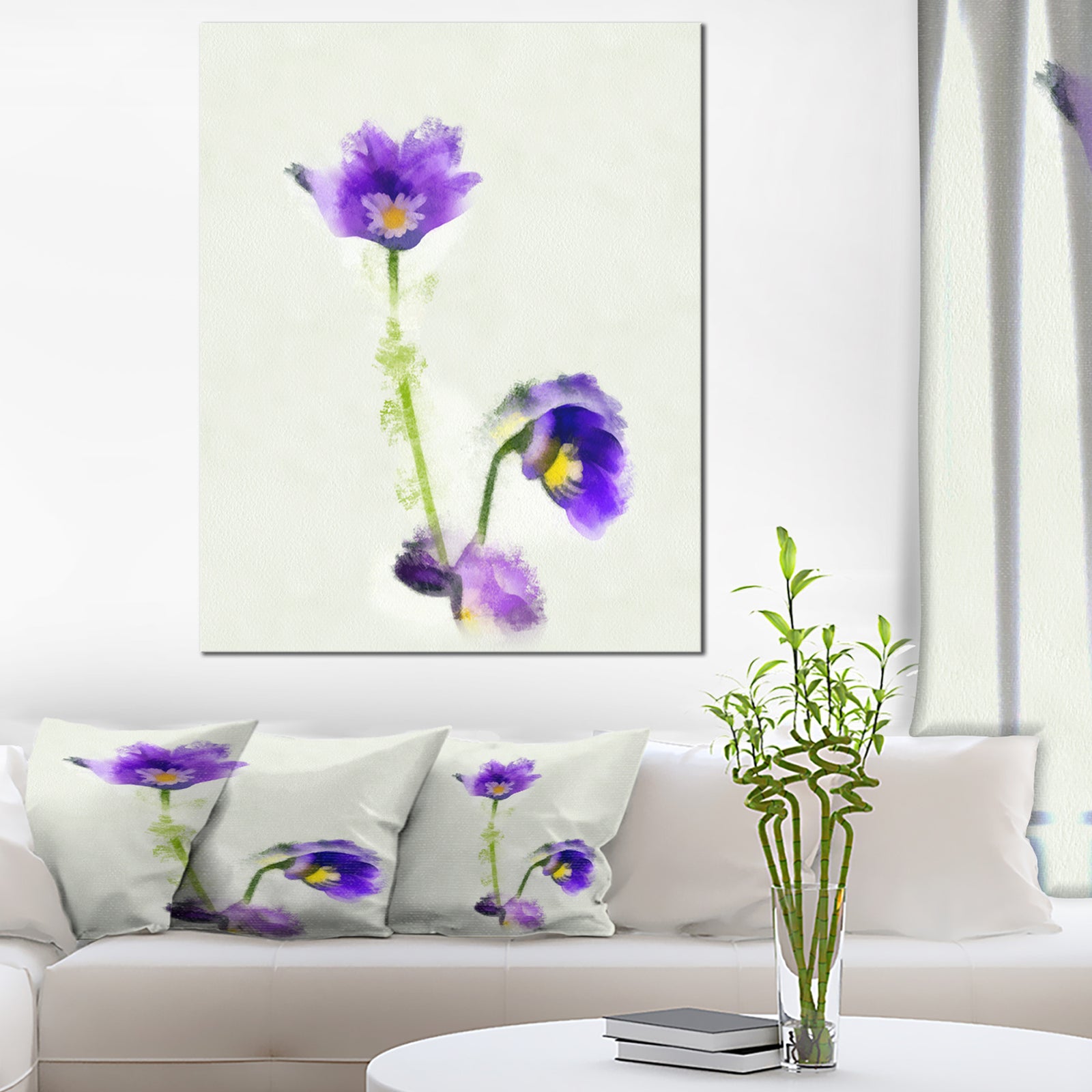Purple Liverleaf Flower Watercolor - Extra Large Floral Canvas Art