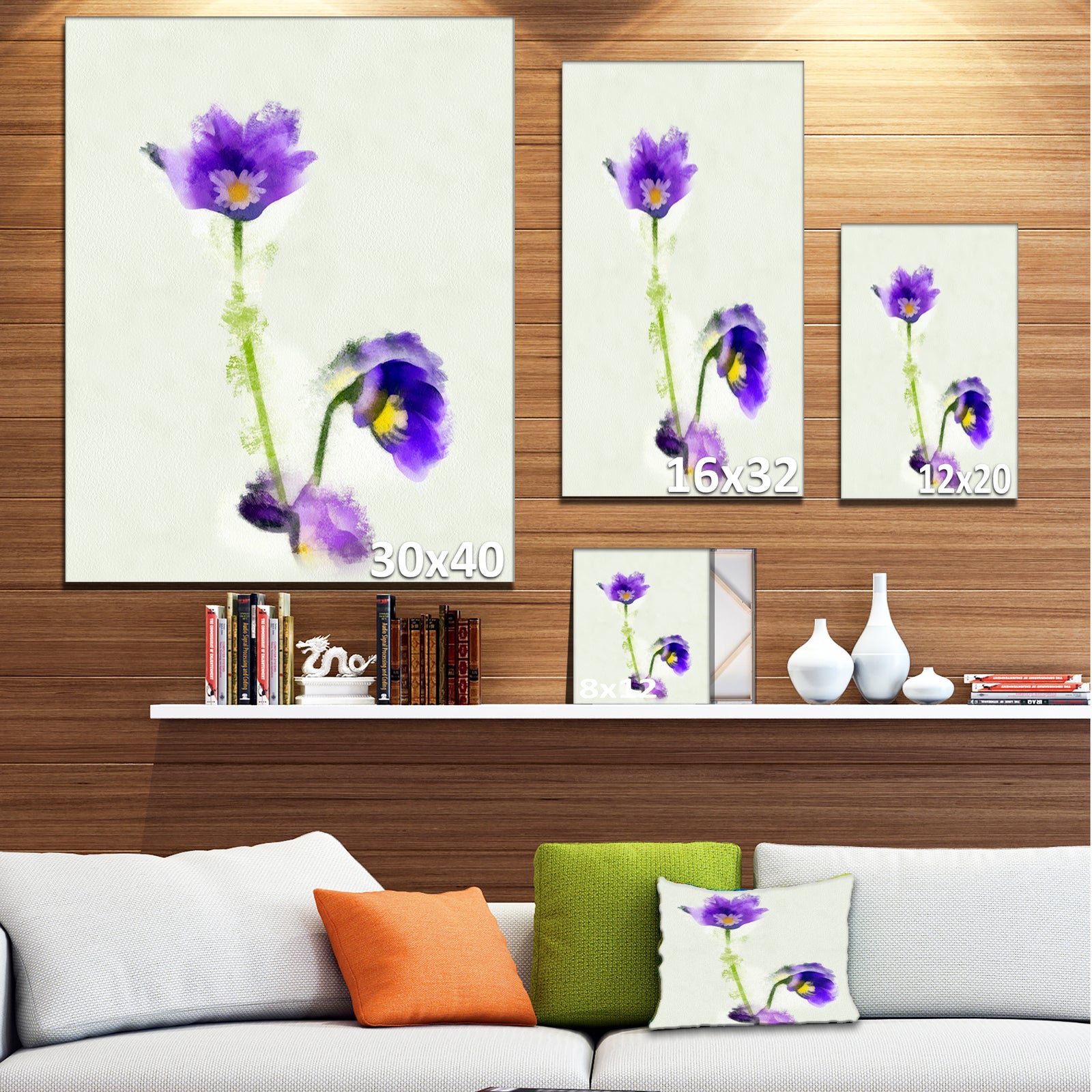 Purple Liverleaf Flower Watercolor - Extra Large Floral Canvas Art